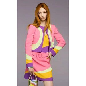 Moschino Couture WAVE MINI Skirt SUIT SET 2 PIECE PINK PURPLE YELLOW NWT 4 6